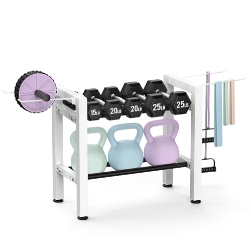 Small Dumbbell Rack，Heavy Duty Adjustable Dumbbell Weight Rack with Side Hooks,Gym Equipment Weight Set holderfor Dumbbell,Kettlebells Rack, Other Gym Accessories