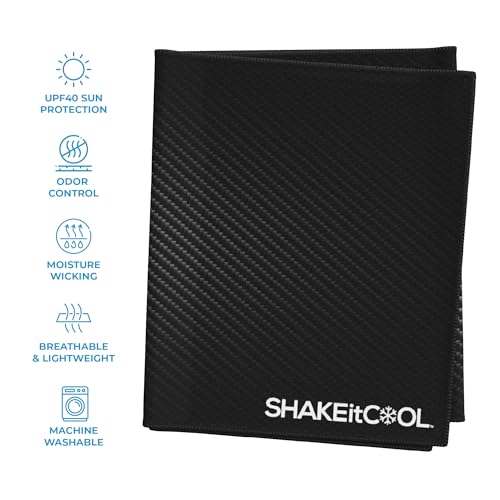 SHAKEitCOOL Extended Size Cooling Towel – Be Cool in Style - Heat Relief, Soft, Lightweight, Sun Protection, Easy Clean - Perfect for Biking, Hiking, Running, Yoga, Golf, Gardening - Carbon Fiber M - color: Carbon Fiber