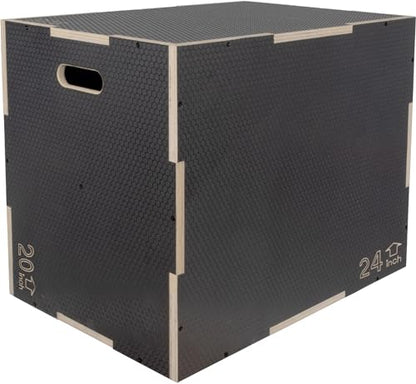 Signature Fitness 16" x 14" x 12" Non-Slip Wooden Plyo Box Jump Exercise Platform, Plyometric Workout Equipment for Home Gym, Training Step Box, Gray - size: 20x24x30"