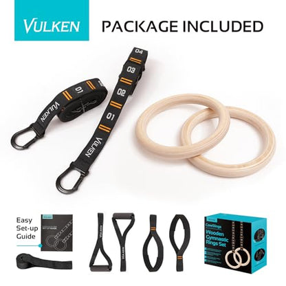 Wooden Gymnastic Rings with Adjustable Numbered Straps. 1.1'' Olympic Rings for Core Workout and Bodyweight Training. Home Gym Rings 1600lbs with Workout Handles