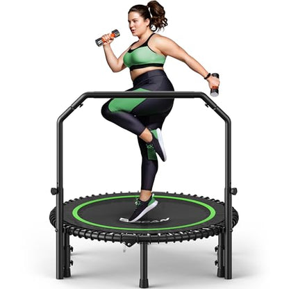 BCAN BT2 450/550LBS Mini Rebounder Trampoline for Adults with Bar, Fitness Trampoline with Bungees, Adjustable Handle, Stable & Quiet, Indoor Outdoor, Whole-Body Workout - 40IN/48IN | FED Fitness