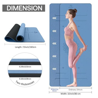 Gruper Yoga Mat Non Slip TPE Extra Wide Yoga Mat with Alignment Mark, 72"L x 32"W x 0.32"/0.24"Th (183cm x 80cm x 8mm/6mm), Anti-Tear Exercise Mat with Carrying Strap and Bag, Workout Mats for Yoga, Pilates