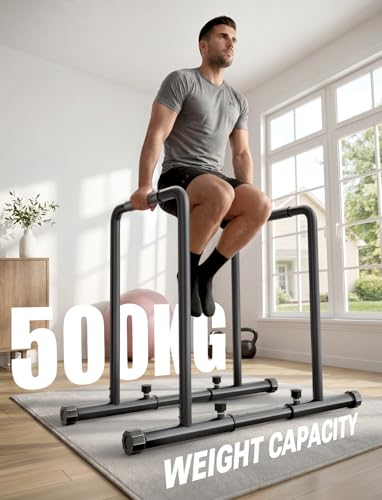 YOLEO Adjustable Dip Bar- 1100lbs Dip Station Portable Functional Fitness Bar with Safety Connector, Heavy Duty Dip Stand Body Press Bar Parallette Exercise Bar Workout Equalizer for Calisthenics