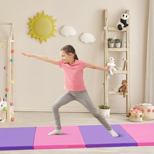 ZENOVA Gymnastics Mat 6'x3'x2''/4'x8'x2'' Exercise Mat Gym Mat for Home Aerobics Workout Foldable Tumbling Mat Children Gifts - color: 3.6FT x 6FT --Pink&Purple
