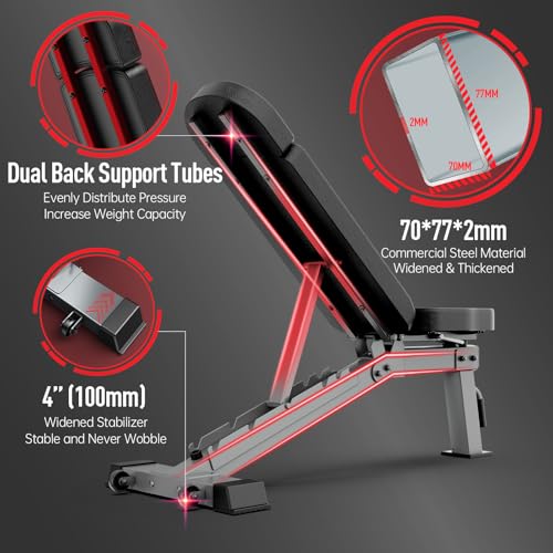 JOROTO Adjustable Weight Bench for Home Gym, Heavy-duty 1300LB Capacity | Strength Training, Bench Press, Decline, Incline, 34" Extra Backrest with Wheels Workout Bench for Home Gym, Utility