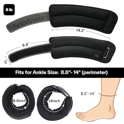Sportneer Ankle Weights 0.5/1/2/3/5 LBS 1 Pair Wrist Leg Arm Weights - color: Black, size: 5 lb x 2