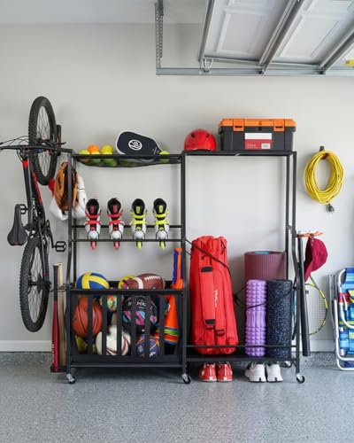 EXTCCT Garage Sports Equipment Organizer with Wheels, Golf Bag storage Rack - color: Black - Large