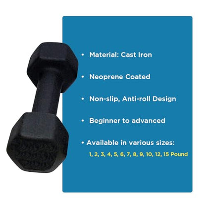 Neoprene Dumbbell, Single Weight for Strength Training, Muscle Toning, and Rehab, Non-Slip Grip & Anti-Roll Design