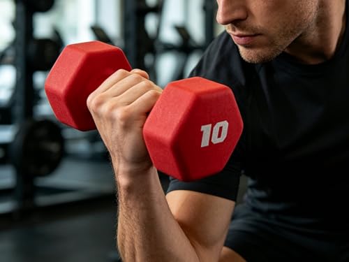 10 lb Neoprene Hex Dumbbell, Single, Non-Roll Design with Comfort Grip for Home Gym, Strength Training, HIIT Workouts for Men & Women