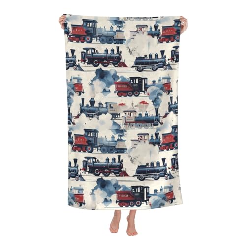 Vintage Steam Train Beach Towel,32x52in Microfiber Quick Dry Retro Locomotive Engine Car Bath Towels,Soft Lightweight Oversized Sand Free,for Travel Pool Swimming Gym Decor,Gifts Boys - color: Steam Train