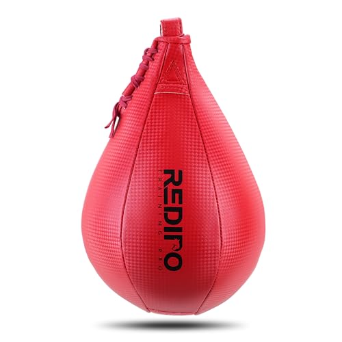 Superior Boxing Speed Bag - PU Leather Speed Punching Ball - Heavy Duty Hanging Swivel Ball for Gym & MMA Muay Thai Sports Fitness - Punching Dodge Striking Speed Reflex Ball - color: Red（10"x7"）