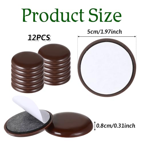 12Pcs Furniture Sliders for Carpet & Hardwood Floors, 2 Inch Furniture Movers Heavy Duty Moving Pads Self Adhesive Chair Leg Gliders for Floor Protectors(Coffee)