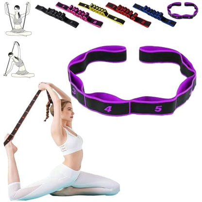 Fitness Resistance Band for Stretching and Yoga, Numbered Resistance Bands, 8 Loops Elastic Strap for Full Body Stretching Shaping, Progressive Flexibility Tool, Home Gym Gear - color: Purple