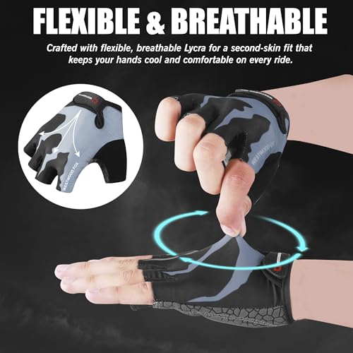WESTWOOD FOX Cycling Gloves Half Finger Unisex Padded Grips Palm Bicycle Summer MTB Bike Gloves for Men Women Non-Slip Fingerless Short Mountain Bike Sports Hiking Climbing Gym