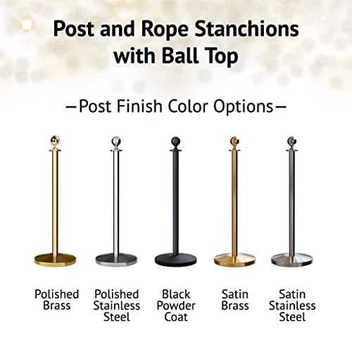 Cline Post and Rope Stanchion Set - Elegant Black Design with Sloped Base and Ball Top - Includes (2) Posts