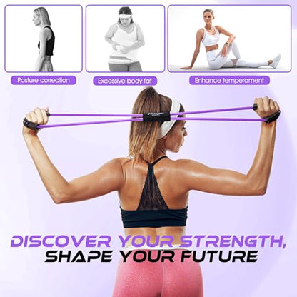 Resistance Bands, Figure 8 Resistance Band, Exercise Bands with Handles, Weights Workout Bands for Arms, Back, Shoulder, Leg, Physical Therapy, Pilates, Home Workout Equipment That Replace Dumbbells - color: Purple