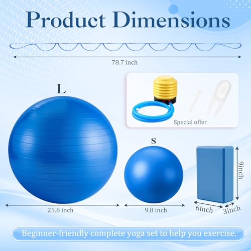 6-in-1 Yoga Balls and Yoga Block Set with Strap Foot Pump, Exercise Pregnancy Balls for Birthing, Pilates Kit Fitness Physical Therapy Home Gym Workout Equipment - color: Dark Blue