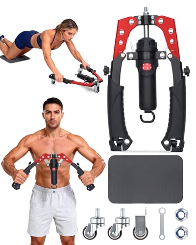 Abahub Twister Arm Exerciser, Hydraulic Power Chest Expander Max 440 LBS - color: Red, size: With Wheels