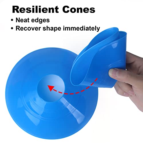 60-Pack Soccer Cones - Agility Flat Disc Cones with Carry Bag & Strap - Small Training Field Markers for Football Basketball Lacrosse - Indoor/Outdoor Sport Drills