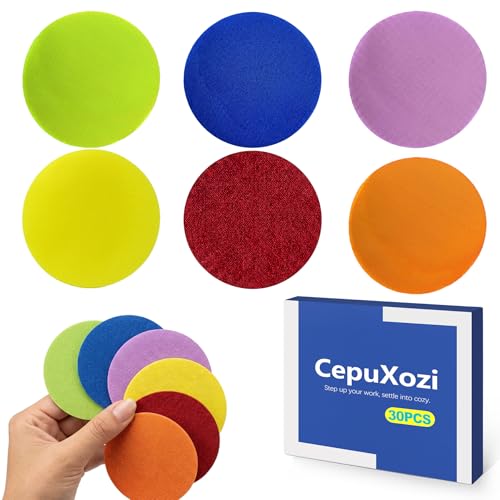30 Pcs 4 Inch Non Slip Carpet Markers, Colorful Reusable Rubber Carpet Circles Dots, No Residue Floor Spots for Kids Preschool Classroom PE Gym Agility Training Cake Walk Game