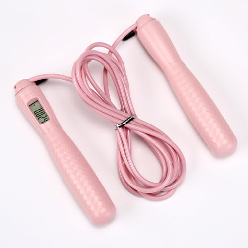 Cordless Jump Rope with Counter - Ropeless Jump Rope 2 In 1 with Large Cordless Ball-Weighted Jump Rope for Women with LCD Display - color: Long Rope Pink