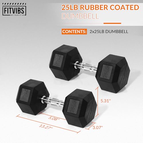 Fitvids Hex Dumbbells Rubber Coated Hand Weights for Exercises and Fitness Home Gym, 5-50 LB Pair - style: 25LBS Pair