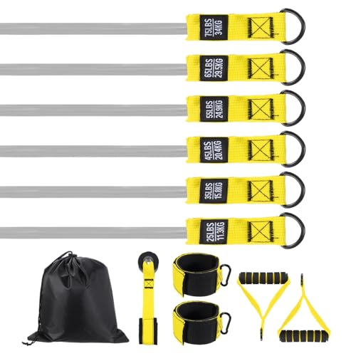 Resistance Bands Set, Bands for Working Out with Door Anchor/Handle/Ankle Strap/Pouch - color: Yellow & Grey