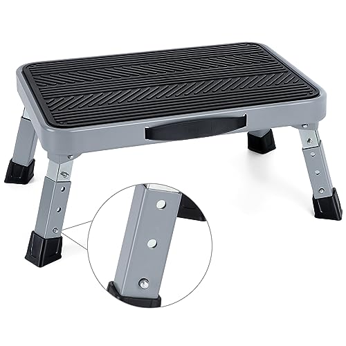 Height-Adjustable 7"- 9" Folding Step Stool with Non-Slip Platform 10" x 15" - Portable Step Ladder for Adults and Kids - Perfect for Office, Kitchen, Home - Sturdy - Supports up to 330 Lbs - color: 1-step Adjustable (3 Levels)