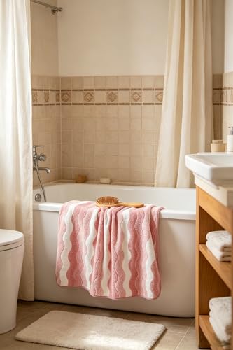 Microfiber Bath Towel 35x70in - Ultra Soft Quick Dry, Lightweight for Gym, Spa, Travel | Hotel Grade & Multi-Use| Single Pack - color: Pink and White Stripe, size: 35*70 Inches