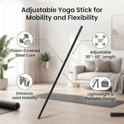 Yoga Bar Exercise Stick Adjustable 3 Lengths 30/45/60 Inches with Full Foam Sleeve for Stretching Mobility Training Pilates