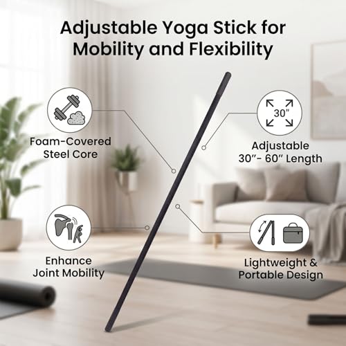 ZJchao Adjustable Yoga Stick Exercise Stretching Mobility Bar 3 Lengths 30 45 60 Inches with Full Foam Sleeve for Home Gym Pilates Flexibility Training