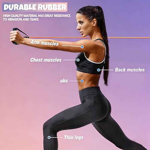 RitFit Single Resistance Exercise Band with Comfortable Handles - Ideal for Physical Therapy, Strength Training, Muscle Toning - Foam Padding Door Anchor and Starter Guide Included - size: 12-16lbs