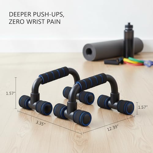 Push-Up Stands with Foam Handles, Steel Frame for Wrist Support and Deep Range of Motion, Stable Floor Exercise Bars for Home Workouts (1 Pair)