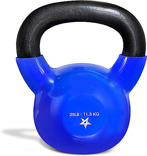 Yes4All Kettlebell, 5-100 LB Vinyl Coated Cast Iron Strength Training Kettlebells for Home Gym Exercises, Fitness, Full Body Workout Equipment, Push Ups, and Grip Strength - color: E. 25LB - Dark Blue, style: Vinyl Coated