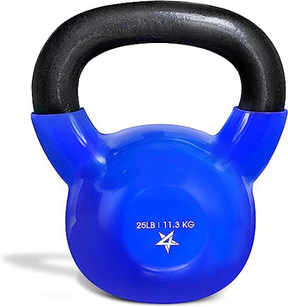 Yes4All Kettlebell, 5-100 LB Vinyl Coated Cast Iron Strength Training Kettlebells for Home Gym Exercises, Fitness, Full Body Workout Equipment, Push Ups, and Grip Strength - color: E. 25LB - Dark Blue, style: Vinyl Coated