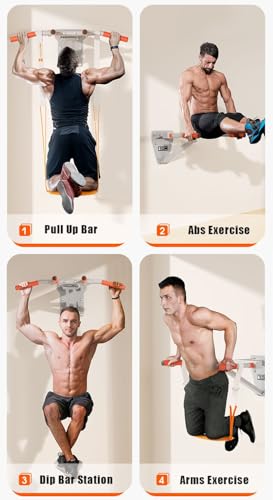 Wall Mounted Chin Up Bar Multifunctional Pull Up Bar Dip Bar Station for Home Gym Workout, Power Tower Training Equipment Fitness Dip Stand 1300Lbs Capacity