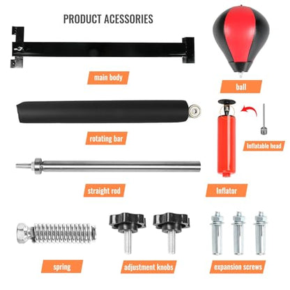 Wall Mount Spinning Bar with Punching Ball, MMA Boxing Speed Trainer Reflex Training Equipment for Kickboxing, Fitness and Stress Relief