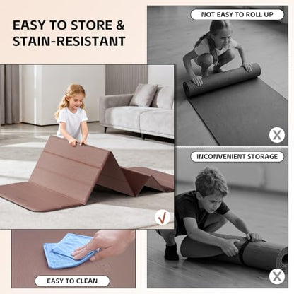 Foldable Yoga Mat,Thickened,0.4"Thick (10mm）,76"x26" | 12-Fold Design,SGS Certified TPE,Non-Slip & No Smell,Ultra Portability,For Yoga,Gym,Pilates,Home Workouts - color: Oak Brown
