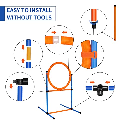 Dog Agility Training Equipment, 60-piece Dog Obstacle Course Training Starter Kit Pet Outdoor Game with Tunnel, Agility Hurdle, Weave Poles, Jump Ring, Pause Box, Toy Balls and Storage Bag