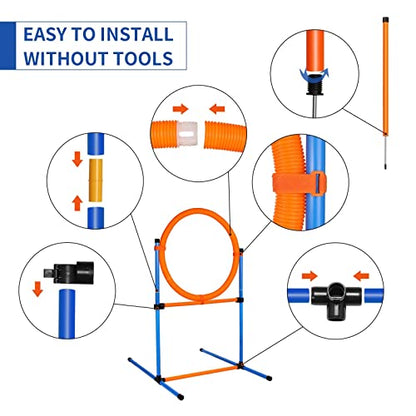 Dog Agility Training Equipment, 60-piece Dog Obstacle Course Training Starter Kit Pet Outdoor Game with Tunnel, Agility Hurdle, Weave Poles, Jump Ring, Pause Box, Toy Balls and Storage Bag