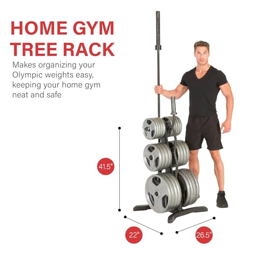 Fitness Reality X-Class Olympic Weight Tree - Heavy-Duty Bumper Plate Rack for Home Gym - Chrome Storage Posts - Includes 2 Barbell Holders - 1,000 Lb. Capacity