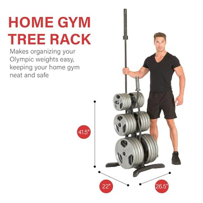 Fitness Reality X-Class Olympic Weight Tree - Heavy-Duty Bumper Plate Rack for Home Gym - Chrome Storage Posts - Includes 2 Barbell Holders - 1,000 Lb. Capacity