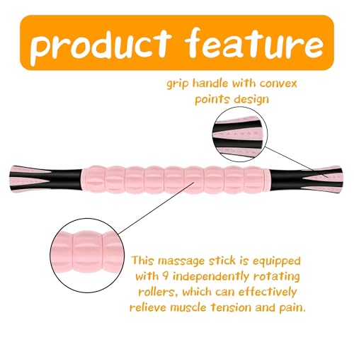 Muscle Roller Stick - A Full-Body Massage Roller that Can Relieve Muscle Soreness, Cramps and Tension After Exercise. It is a Handheld Physical Therapy and Recovery Tool（Pink） - color: Pink Black