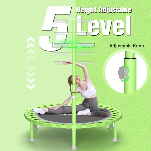 Foldable Mini Trampoline, 40" Rebounder Trampoline for Adults & Kids, 450lbs Capacity with T-Shaped Adjustable Bar, Indoor Fitness Workout Exercise Equipment - color: Green