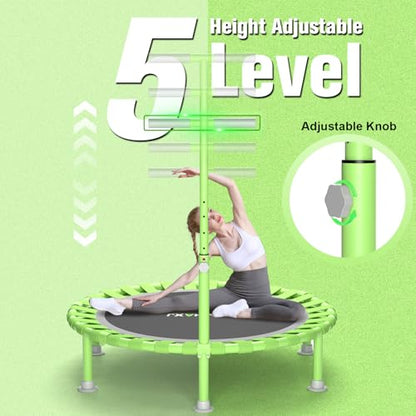 Foldable Mini Trampoline, 40" Rebounder Trampoline for Adults & Kids, 450lbs Capacity with T-Shaped Adjustable Bar, Indoor Fitness Workout Exercise Equipment - color: Green