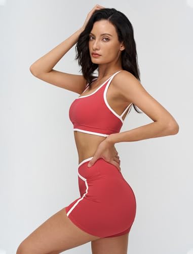 Women 2 Piece Workout Sets Backless Color Block Sports Bra High Waist Tummy Control Active Shorts Yoga Pilates Outfits