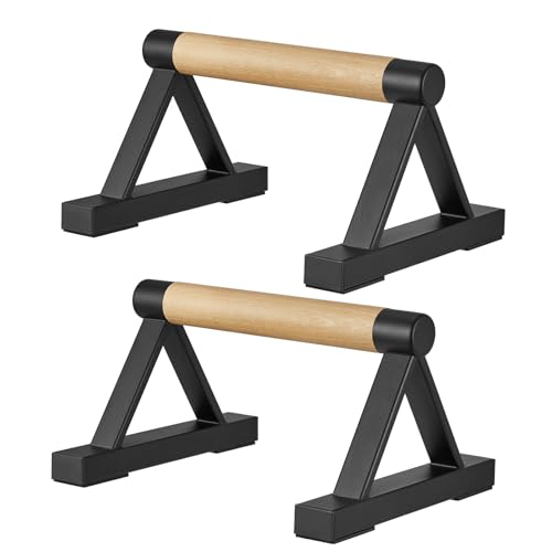 1 Pair Wooden Parallettes Push Up Bars for Men, Strength Training Pushup Stands Handles for Home Calisthenics, Fitness, Floor Workouts Solid Wood with White Metal Bracket - Support 500 lbs - color: BlackA, size: 7 inch Height
