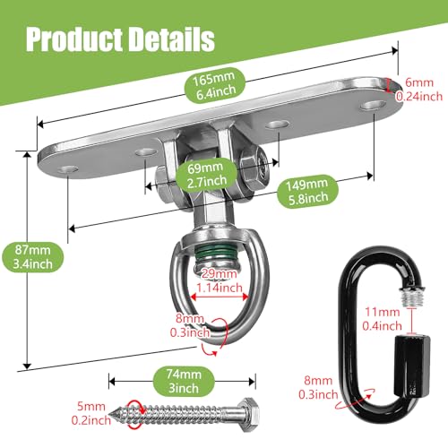 Swing Hanger Ceiling Mount Heavy Duty Anti-Rust with 180° & 360° Bearings Punching Bag Hanger 800lb Capacity for Indoor Outdoor Swing Chairs, Hammocks, Playgrounds, Yoga - size: Size 6