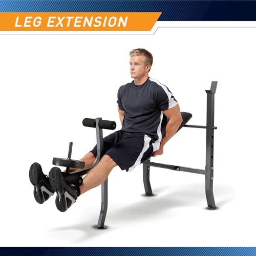 Marcy Standard Bench with 80lbs to 100 lbs Vinyl-Coated Weight Set for Strength Training Lifting for Home Gym - color: Black - 100 lbs