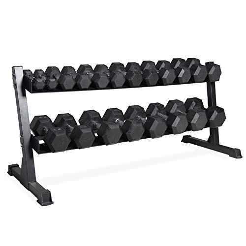 CAP 280 LB, 550 LB, 1200 LB Dumbbell Set with Horizontal 2-3 Tier Rack, Rubber Hex Free Weights, Home Gym Weight Set for Strength Training